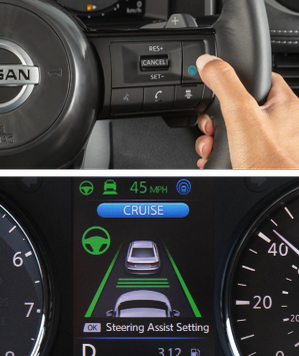 In-vehicle ACC controls on the steering wheel and the corresponding instrument-cluster display