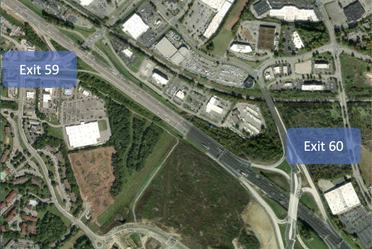 Aerial view of I-24 westbound between Exit 60 and Exit 59